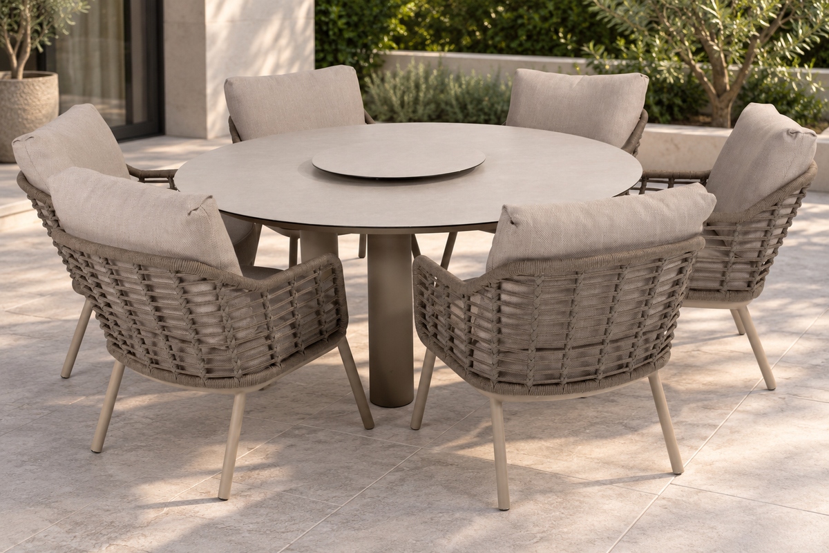 4 Seasons Outdoor Puglia Low Dining Chairs With 160cm Donato Dining Table and Lazy Susan