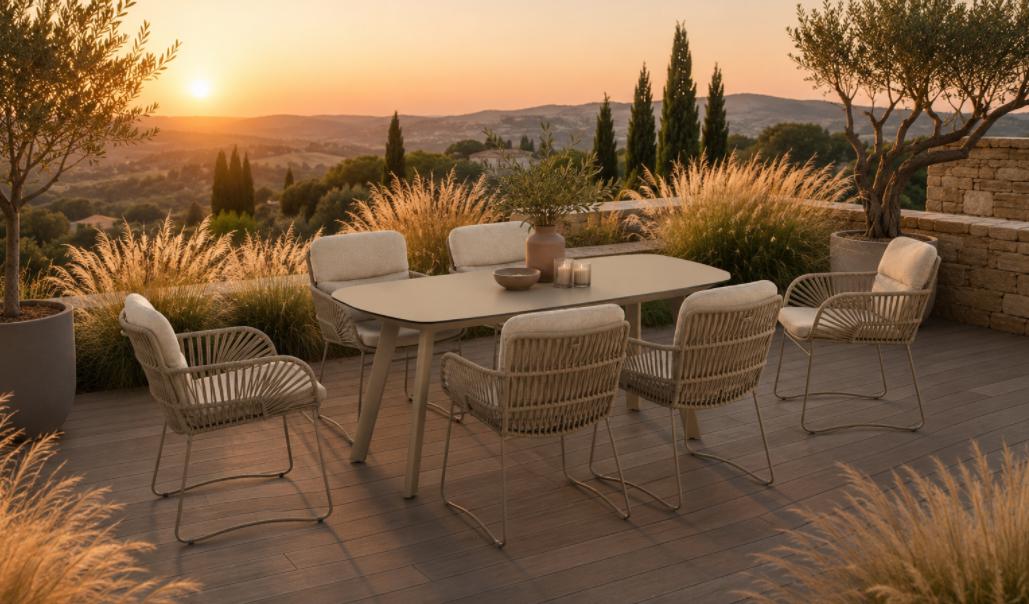 4 Seasons Outdoor Murcia 6 Seat Dining Set with Manolo 180cm Ceramic Table