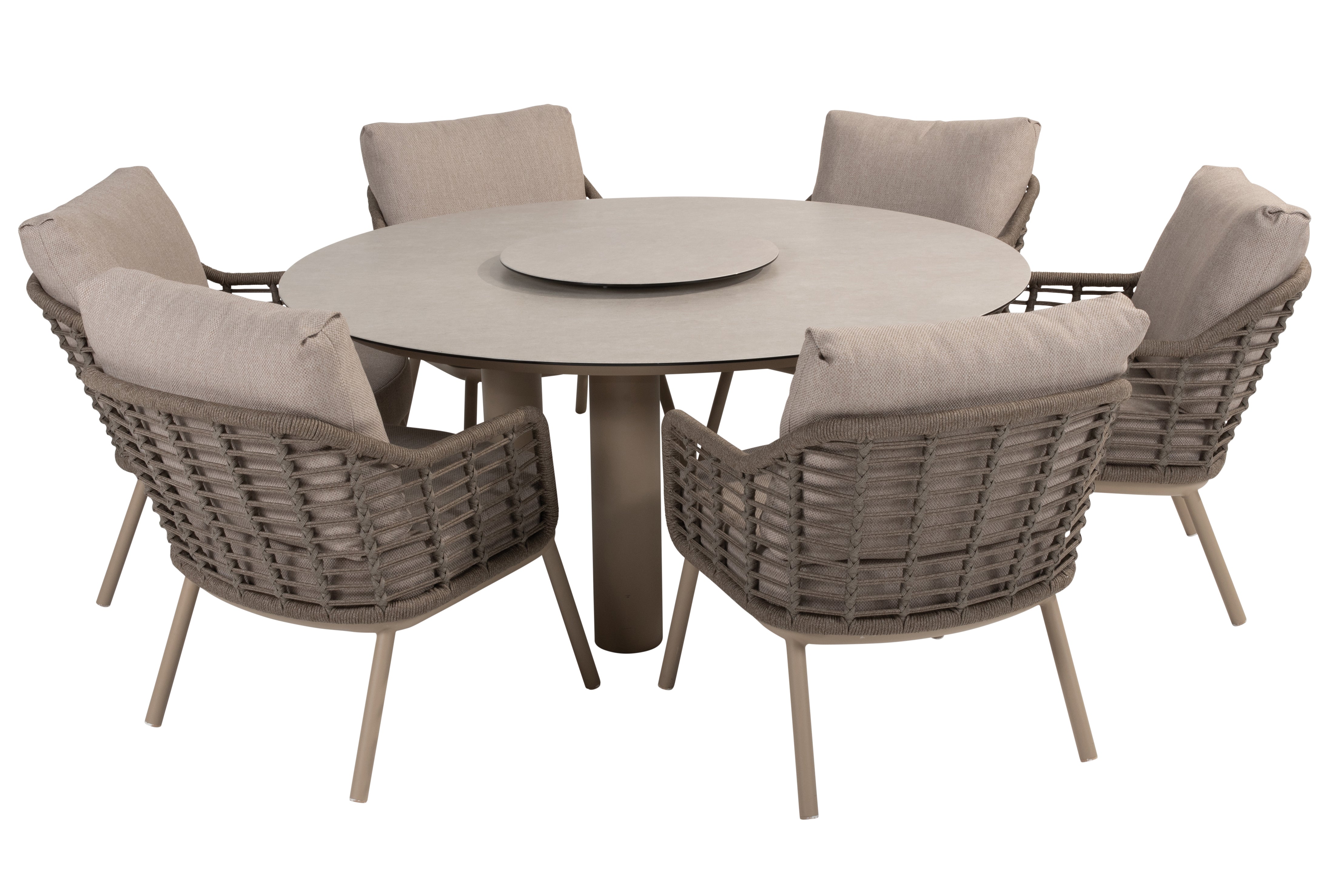 4 Seasons Outdoor Puglia Low Dining Chairs With 160cm Donato Low Dining Table and Lazy Susan