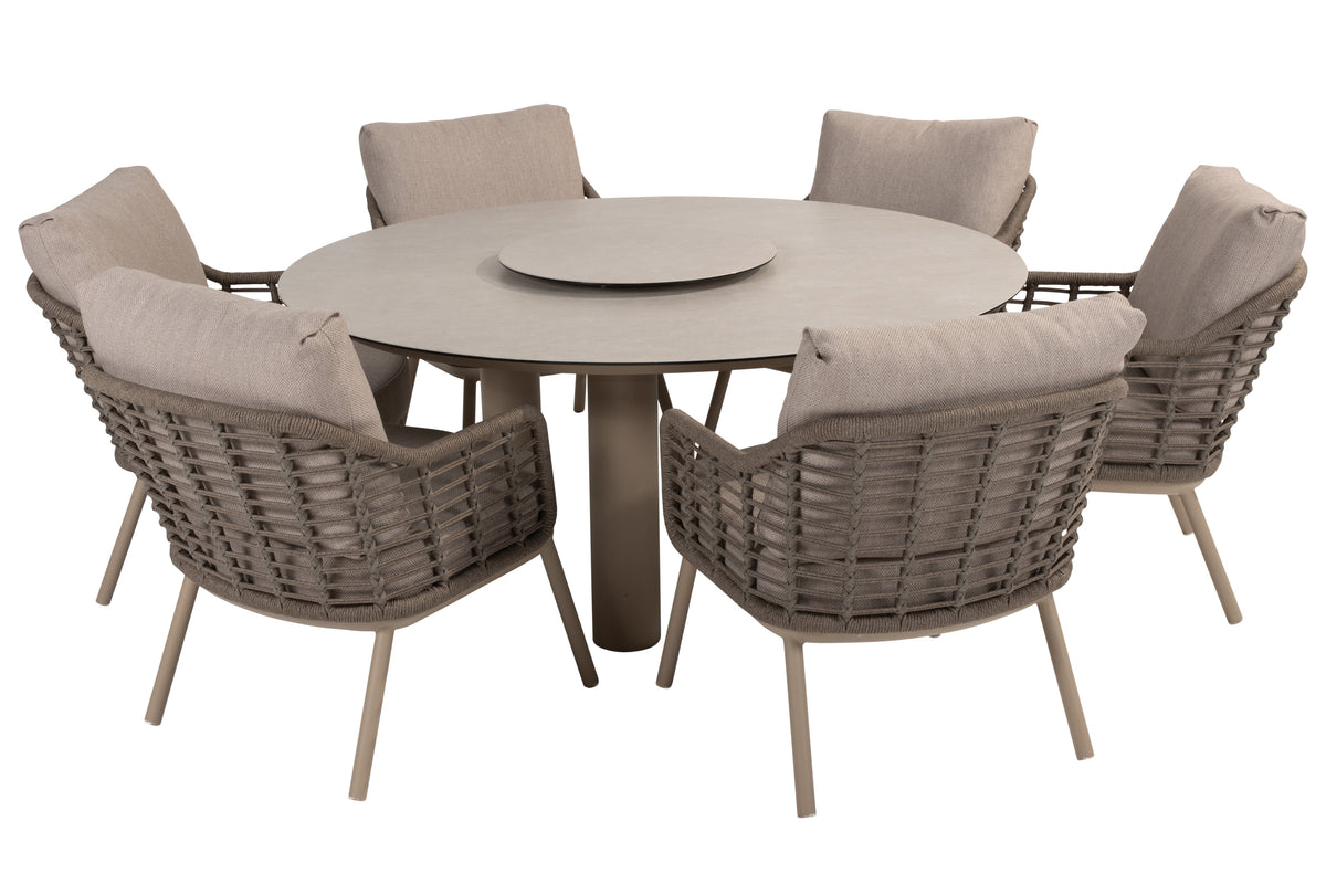 4 Seasons Outdoor Puglia Low Dining Chairs With 160cm Donato Dining Table and Lazy Susan