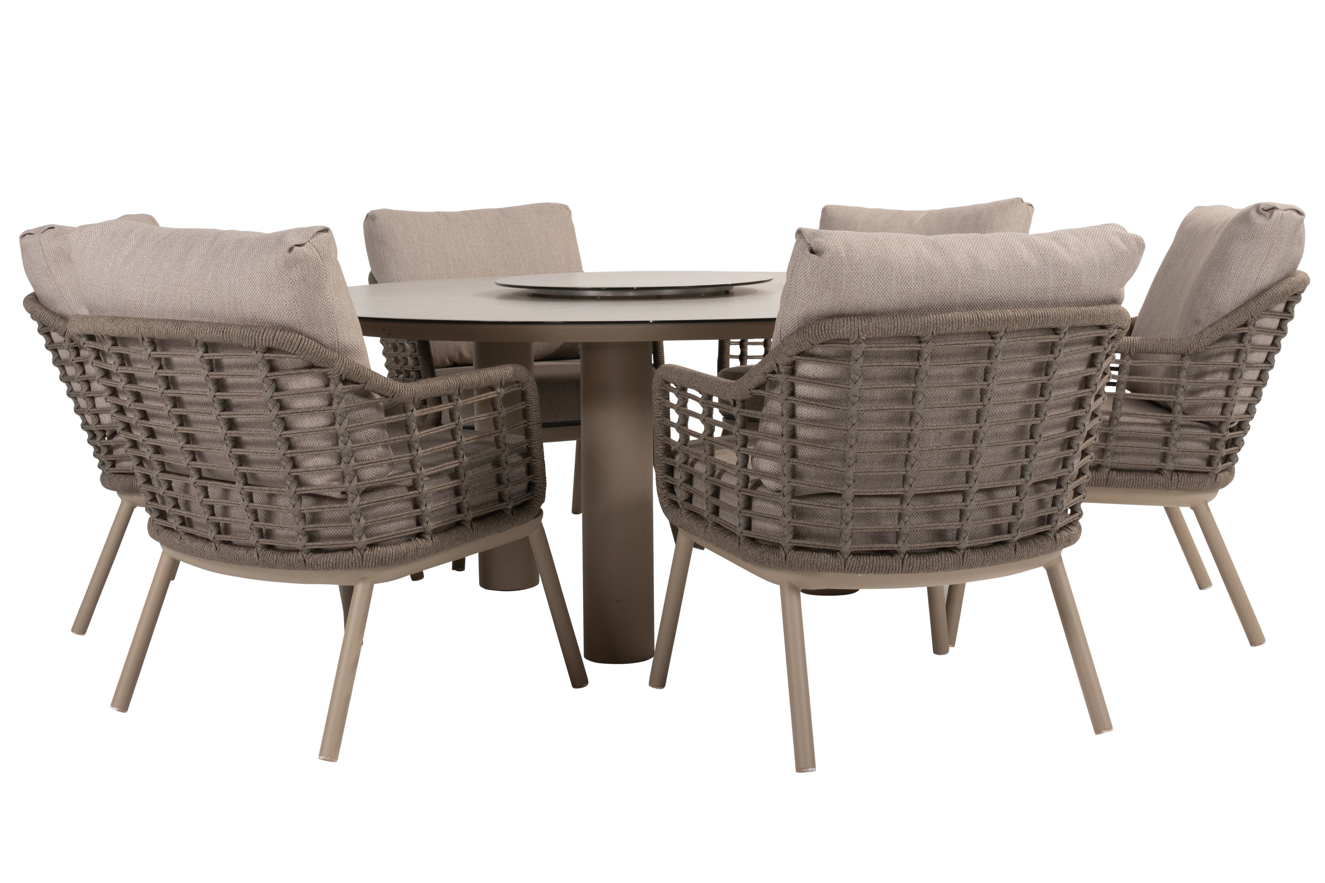4 Seasons Outdoor Puglia Low Dining Chairs With 160cm Donato Low Dining Table and Lazy Susan