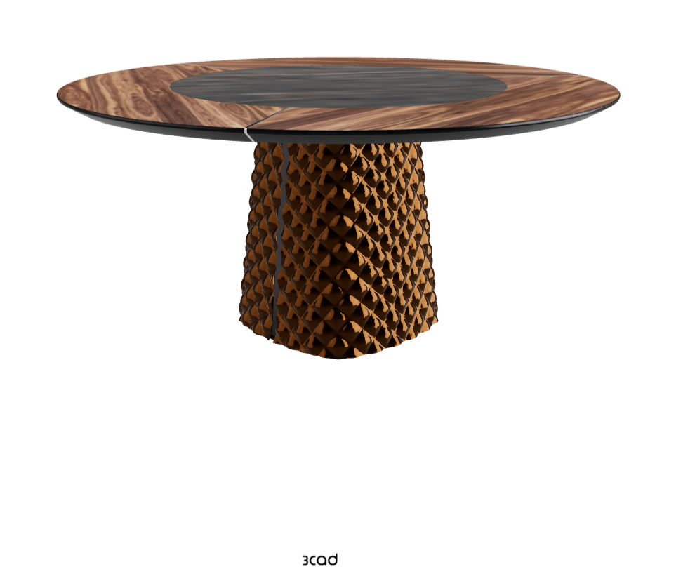 Diameter 160 x Height 74.5 cm_Walnut Canaletto_Mirrored Quilted Bronze Curved Glass_Matt Portoro