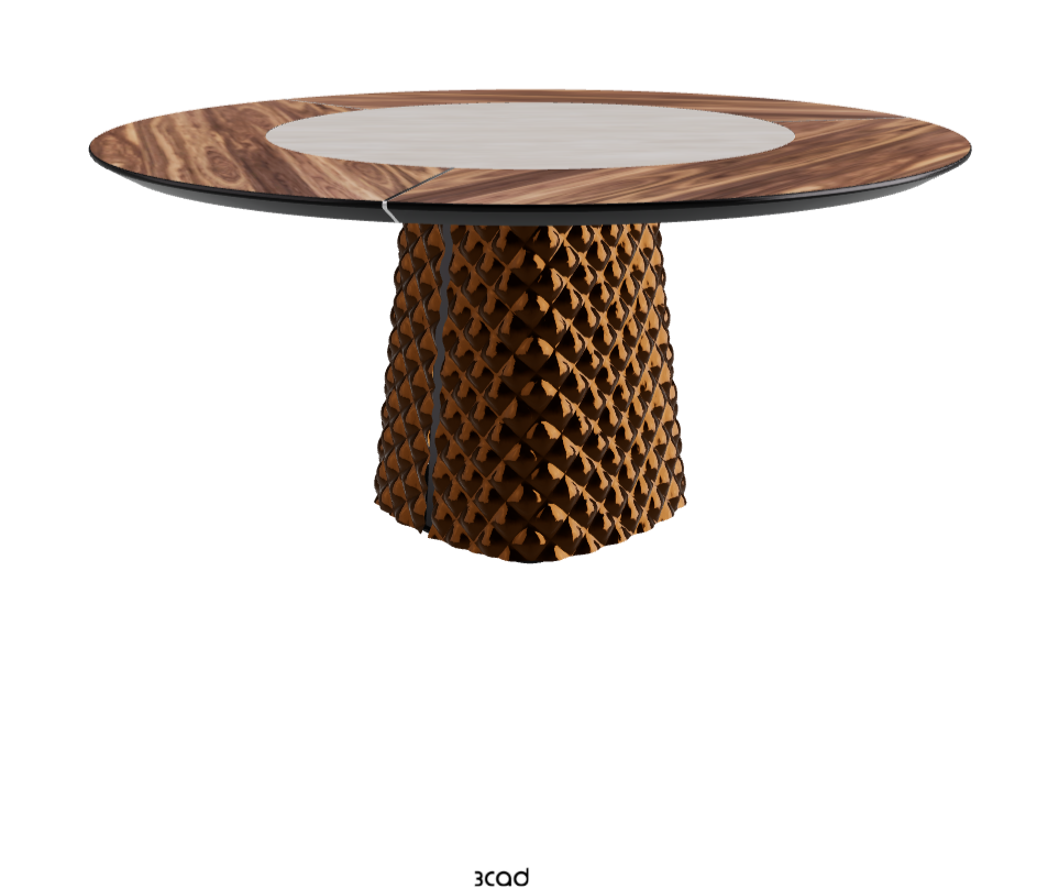Diameter 160 x Height 74.5 cm_Walnut Canaletto_Mirrored Quilted Bronze Curved Glass_Colosseo