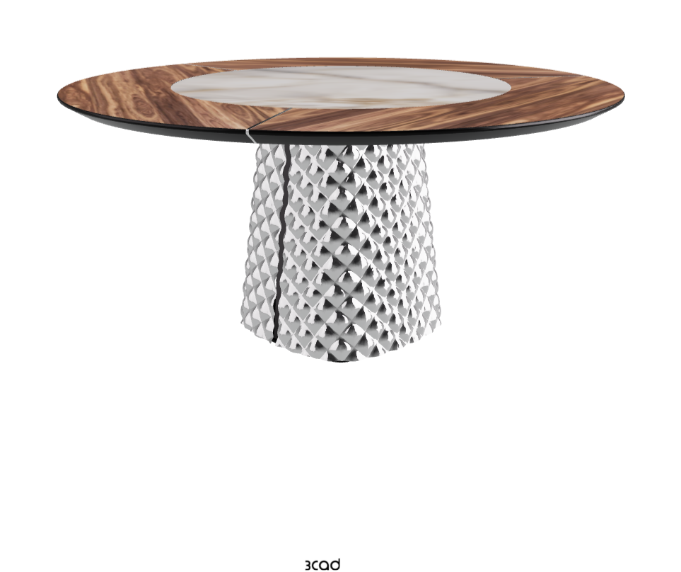 Diameter 160 x Height 74.5 cm_Walnut Canaletto_Mirrored Quilted Fumé Curved Glass_Alabastro