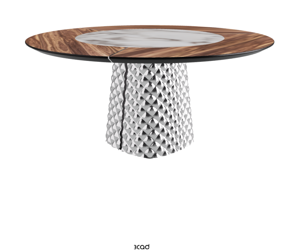 Diameter 160 x Height 74.5 cm_Walnut Canaletto_Mirrored Quilted Fumé Curved Glass_Breccia