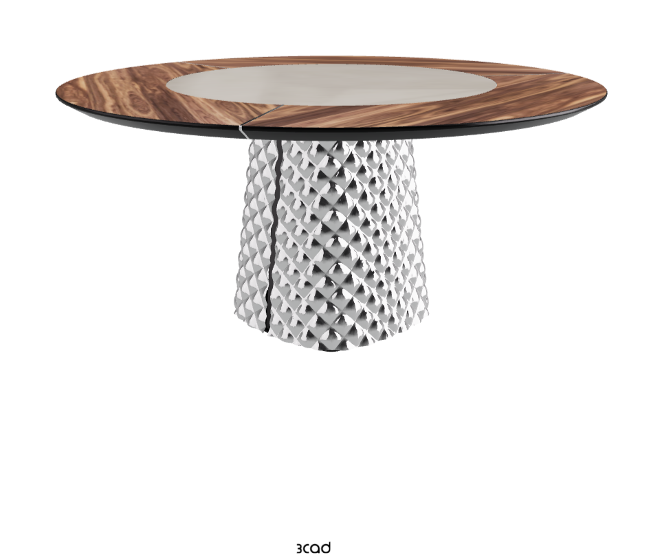 Diameter 160 x Height 74.5 cm_Walnut Canaletto_Mirrored Quilted Fumé Curved Glass_Luxor
