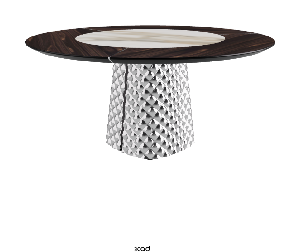Diameter 160 x Height 74.5 cm_Burned Oak_Mirrored Quilted Fumé Curved Glass_Matt Borghini Calacatta