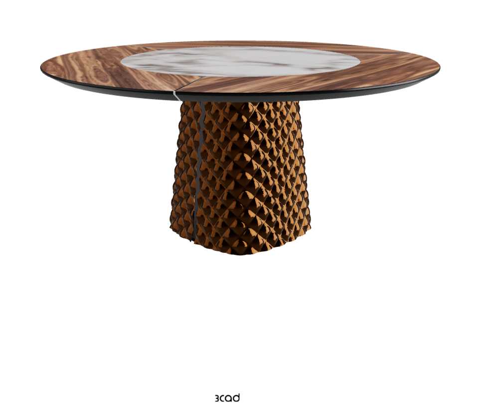 T Diameter 160 x Height 74.5 cm With Swivel_Walnut Canaletto_Mirrored Quilted Bronze Curved Glass_Breccia