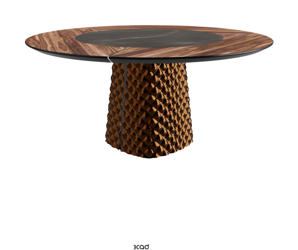 T Diameter 160 x Height 74.5 cm With Swivel_Walnut Canaletto_Mirrored Quilted Bronze Curved Glass_Andromeda