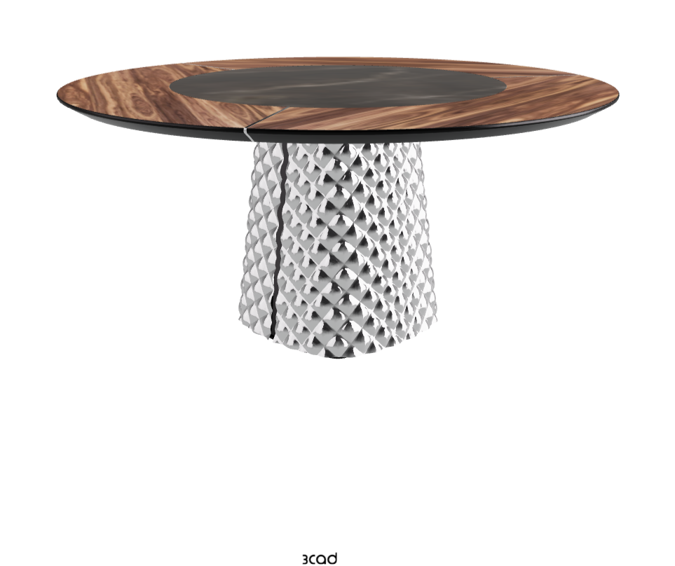 T Diameter 160 x Height 74.5 cm With Swivel_Walnut Canaletto_Mirrored Quilted Fumé Curved Glass_Andromeda