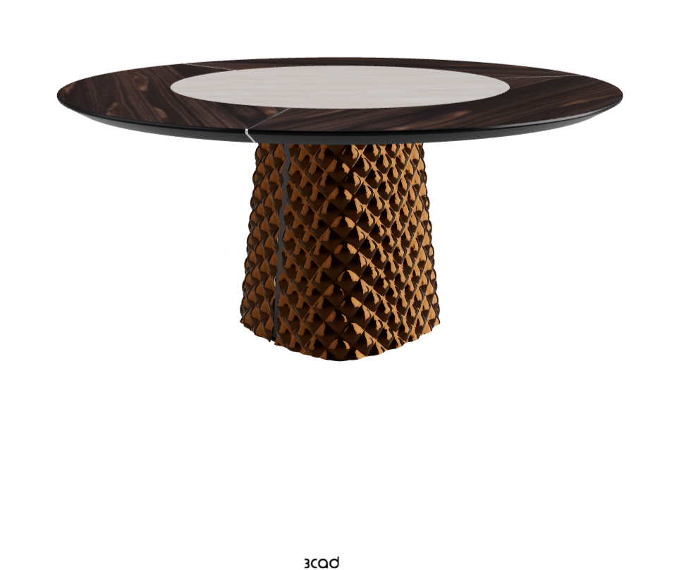 T Diameter 160 x Height 74.5 cm With Swivel_Burned Oak_Mirrored Quilted Bronze Curved Glass_Colosseo