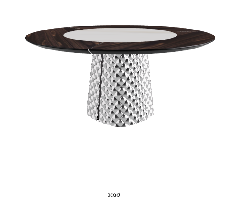 T Diameter 160 x Height 74.5 cm With Swivel_Burned Oak_Mirrored Quilted Fumé Curved Glass_Glossy Golden Calacatta