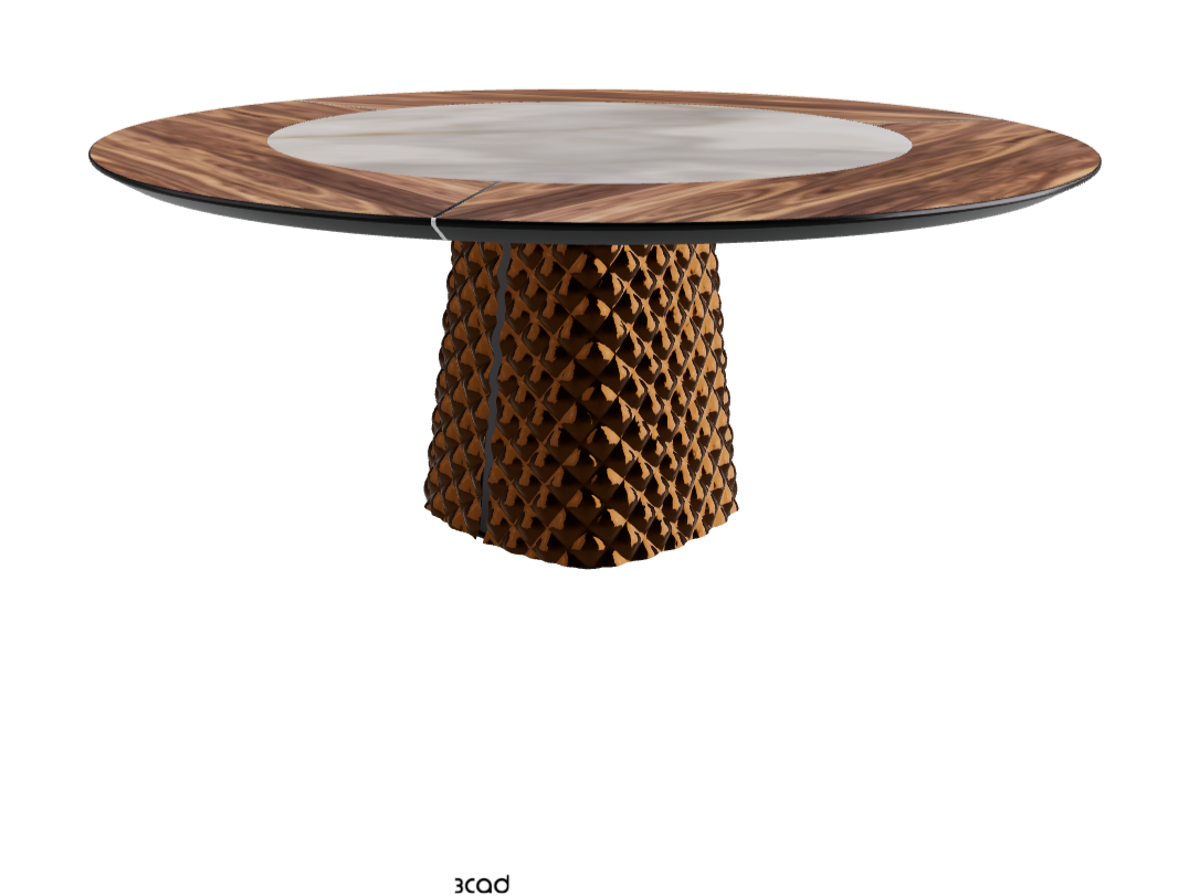 Diameter 180 x Height 74.5 cm_Walnut Canaletto_Mirrored Quilted Bronze Curved Glass_Alabastro