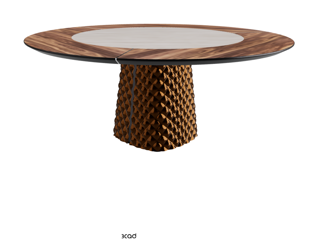 Diameter 180 x Height 74.5 cm_Walnut Canaletto_Mirrored Quilted Bronze Curved Glass_Colosseo
