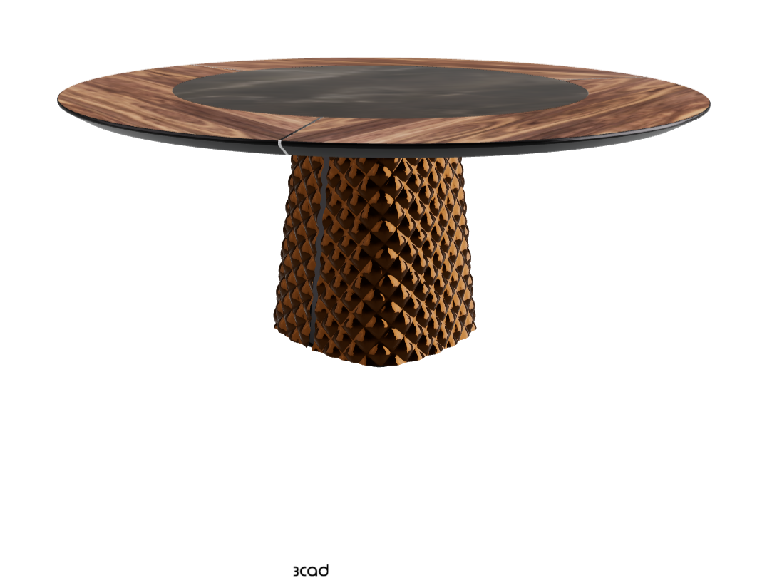 Diameter 180 x Height 74.5 cm_Walnut Canaletto_Mirrored Quilted Bronze Curved Glass_Andromeda