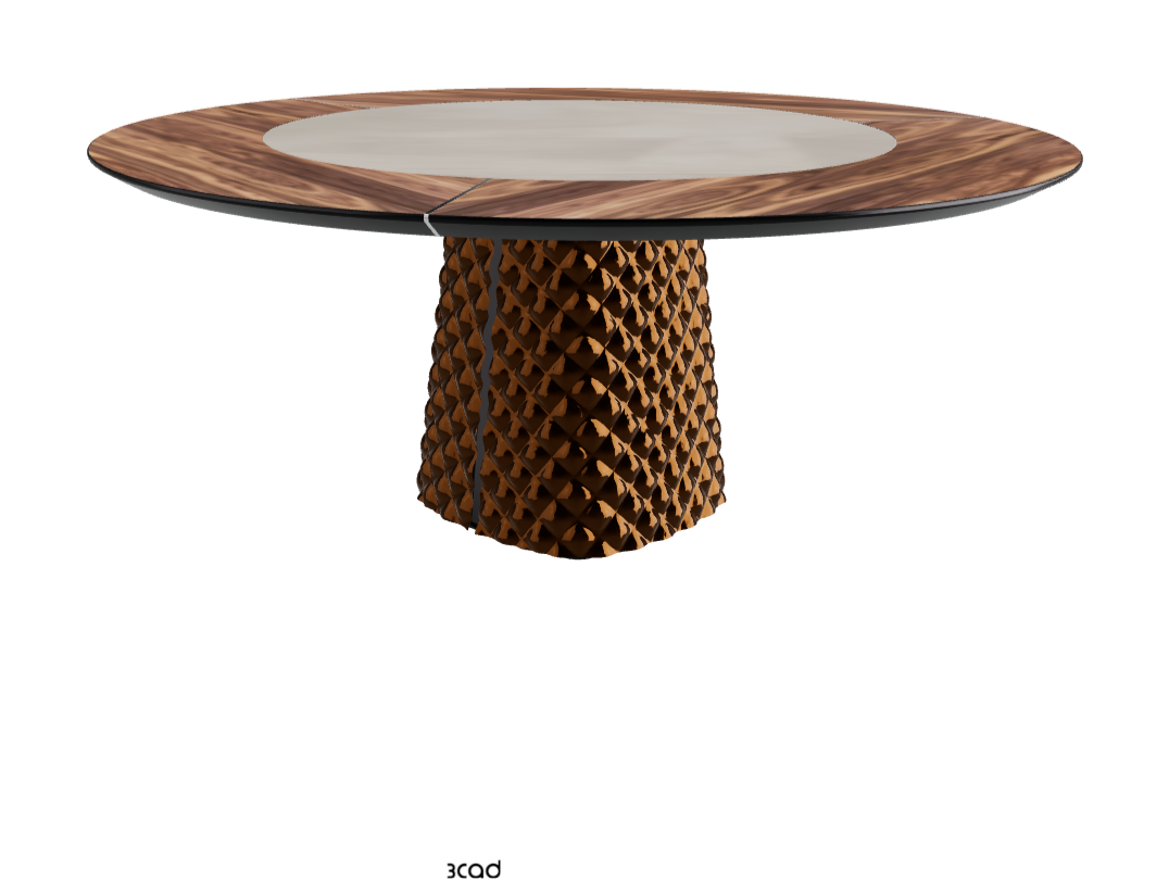 Diameter 180 x Height 74.5 cm_Walnut Canaletto_Mirrored Quilted Bronze Curved Glass_Luxor