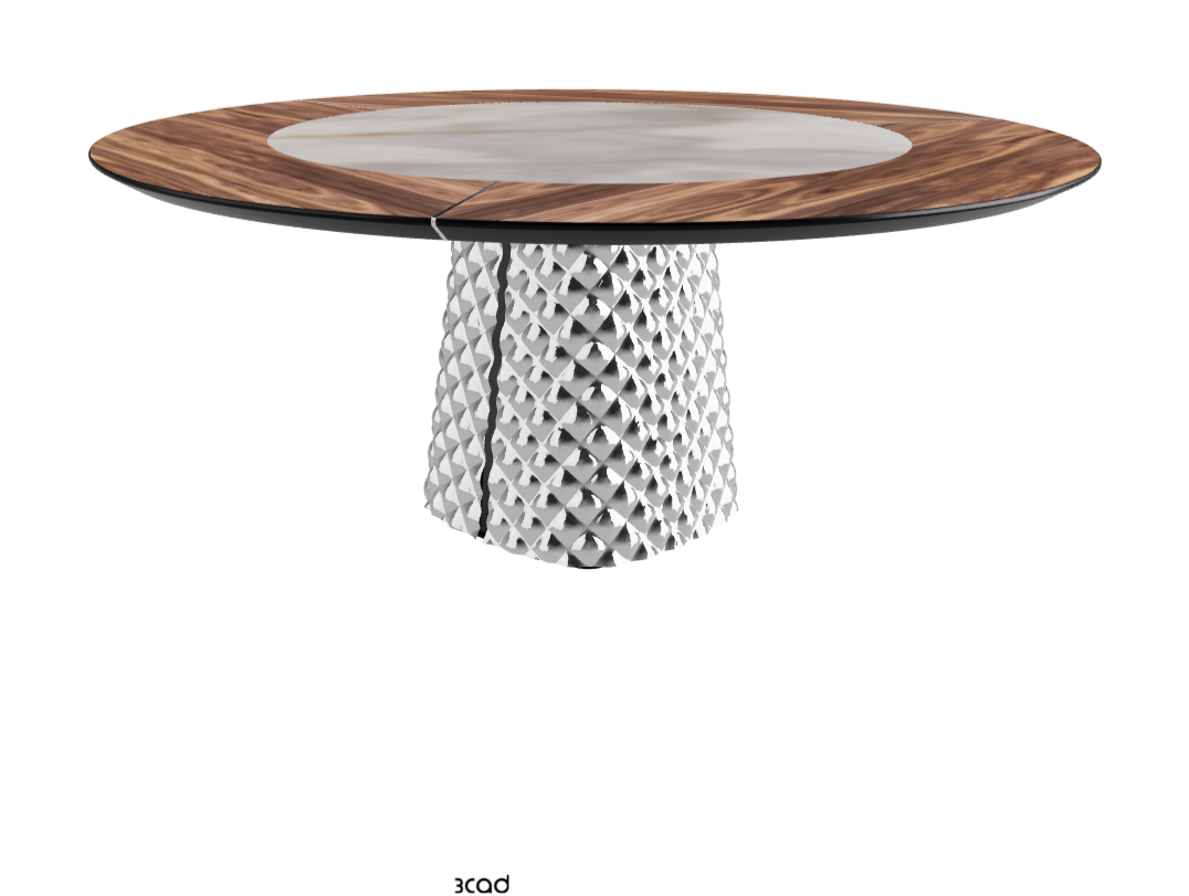 Diameter 180 x Height 74.5 cm_Walnut Canaletto_Mirrored Quilted Fumé Curved Glass_Alabastro