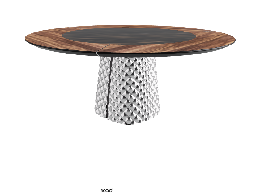Diameter 180 x Height 74.5 cm_Walnut Canaletto_Mirrored Quilted Fumé Curved Glass_Glossy Portoro