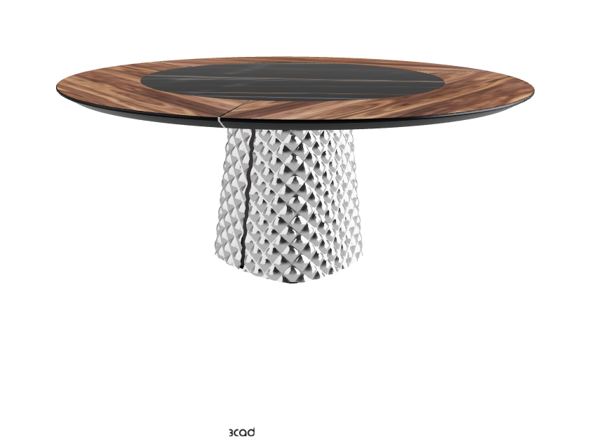 Diameter 180 x Height 74.5 cm_Walnut Canaletto_Mirrored Quilted Fumé Curved Glass_Glossy Sahara Noir
