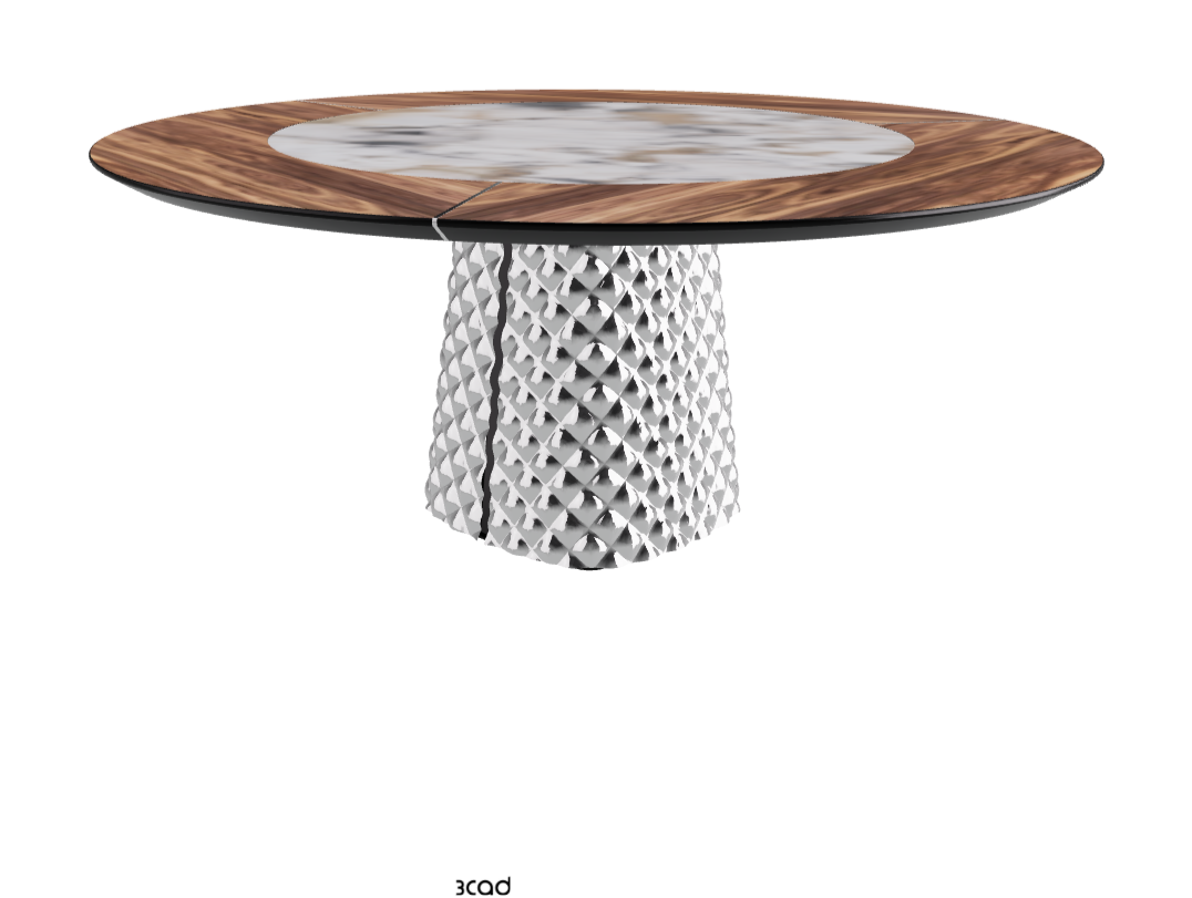 Diameter 180 x Height 74.5 cm_Walnut Canaletto_Mirrored Quilted Fumé Curved Glass_Makalu