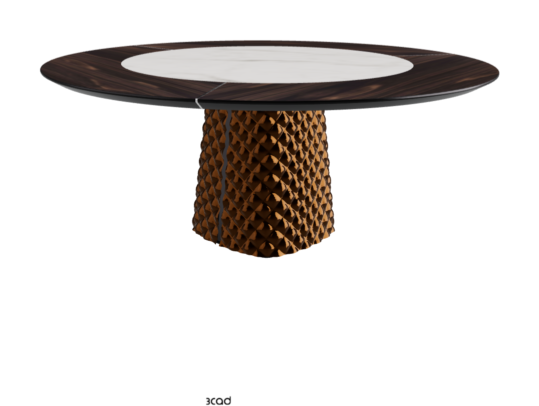 Diameter 180 x Height 74.5 cm_Burned Oak_Mirrored Quilted Bronze Curved Glass_Matt Invisible