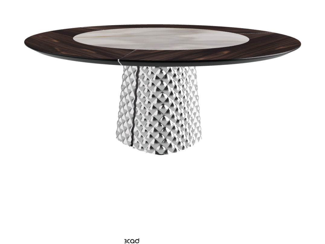 Diameter 180 x Height 74.5 cm_Burned Oak_Mirrored Quilted Fumé Curved Glass_Alabastro