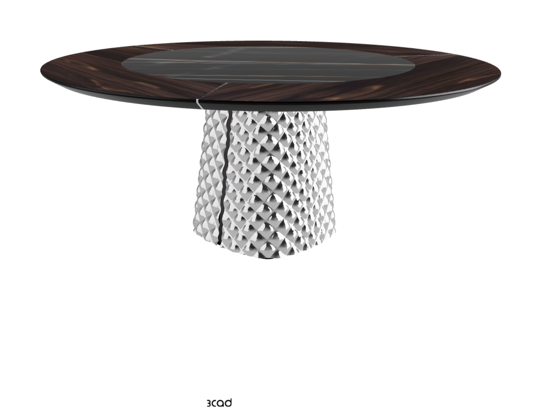 Diameter 180 x Height 74.5 cm_Burned Oak_Mirrored Quilted Fumé Curved Glass_Glossy Sahara Noir
