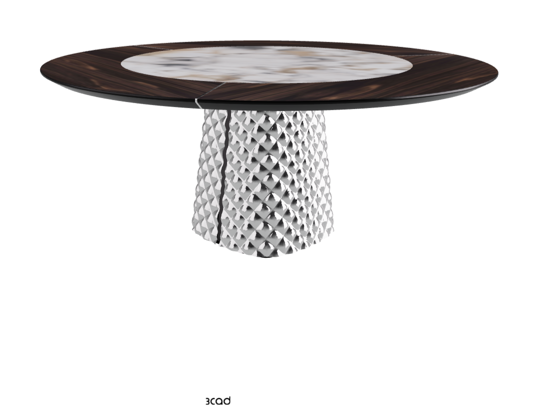 Diameter 180 x Height 74.5 cm_Burned Oak_Mirrored Quilted Fumé Curved Glass_Makalu