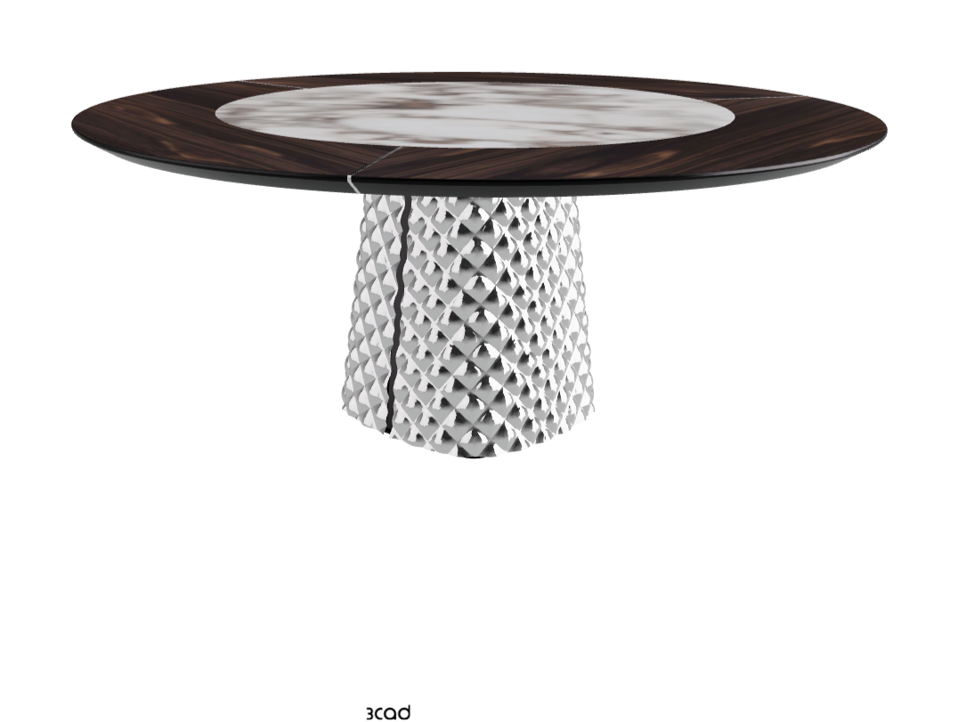 Diameter 180 x Height 74.5 cm_Burned Oak_Mirrored Quilted Fumé Curved Glass_Breccia