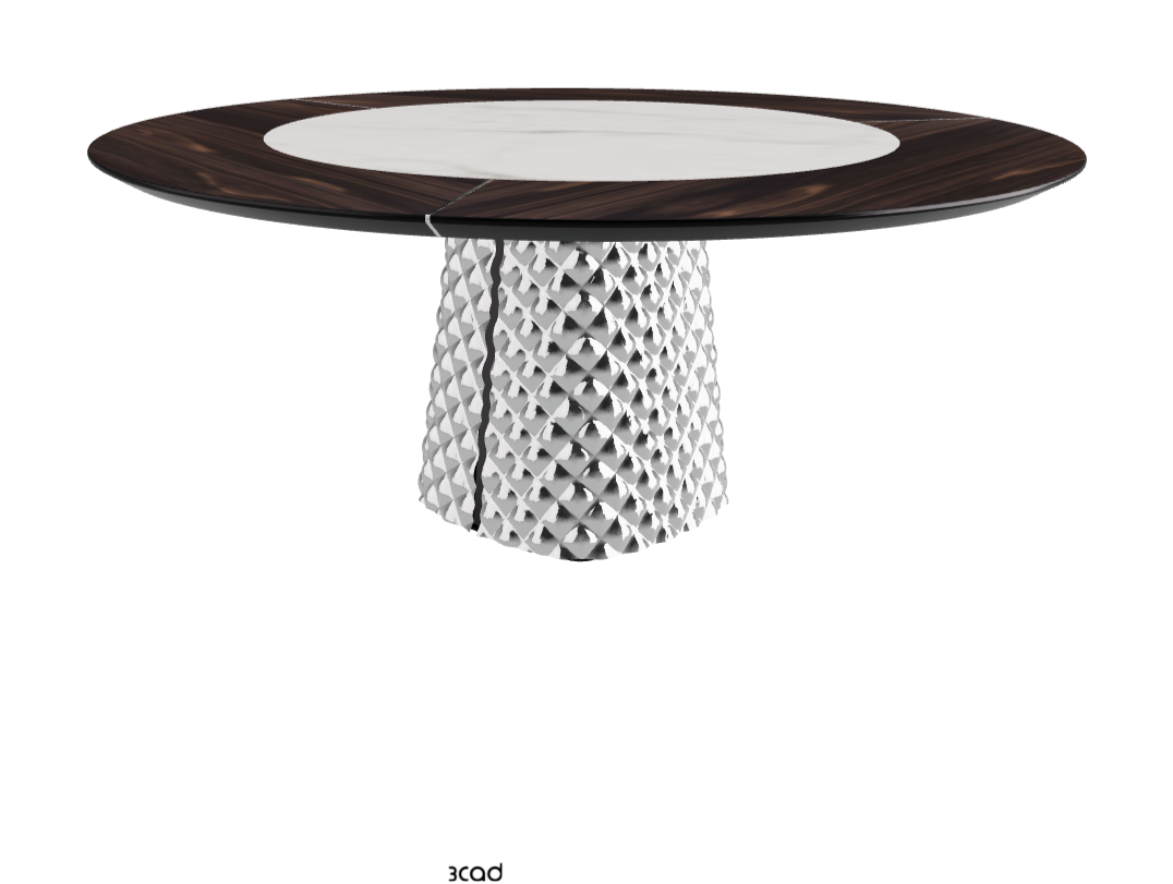 Diameter 180 x Height 74.5 cm_Burned Oak_Mirrored Quilted Fumé Curved Glass_Matt Invisible