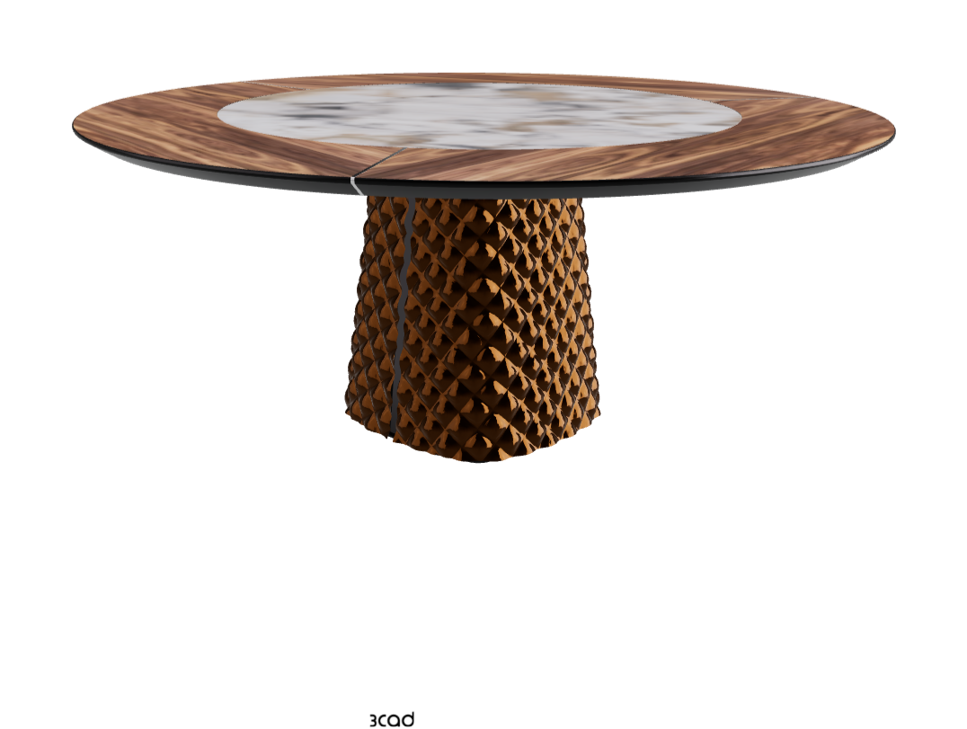 T Diameter 180 x Height 74.5 cm With Swivel_Walnut Canaletto_Mirrored Quilted Bronze Curved Glass_Makalu