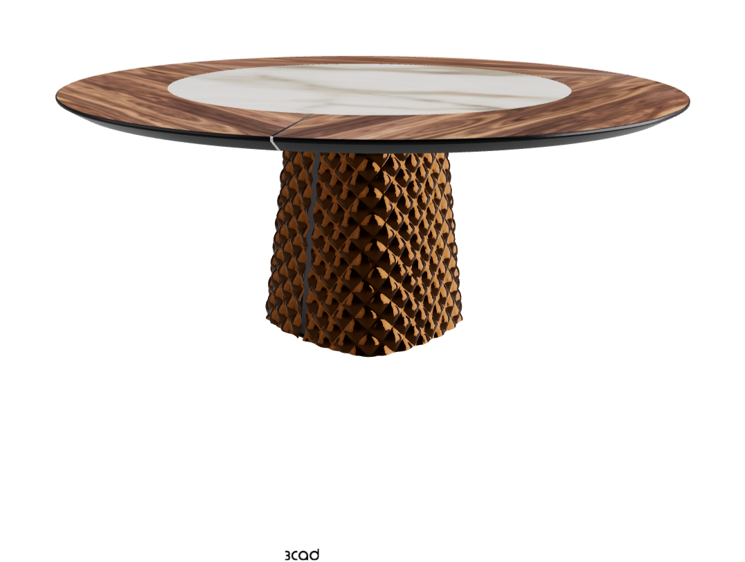 T Diameter 180 x Height 74.5 cm With Swivel_Walnut Canaletto_Mirrored Quilted Bronze Curved Glass_Matt Borghini Calacatta