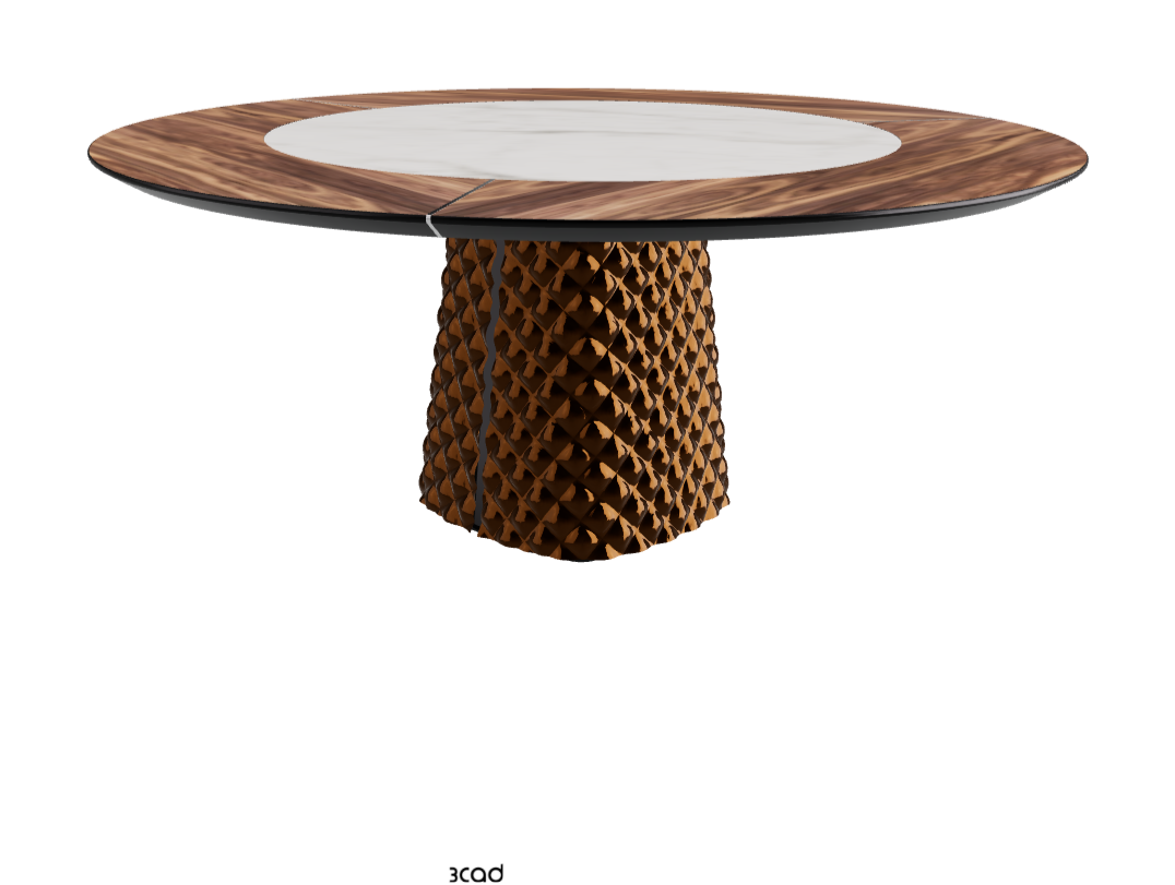 T Diameter 180 x Height 74.5 cm With Swivel_Walnut Canaletto_Mirrored Quilted Bronze Curved Glass_Matt Invisible