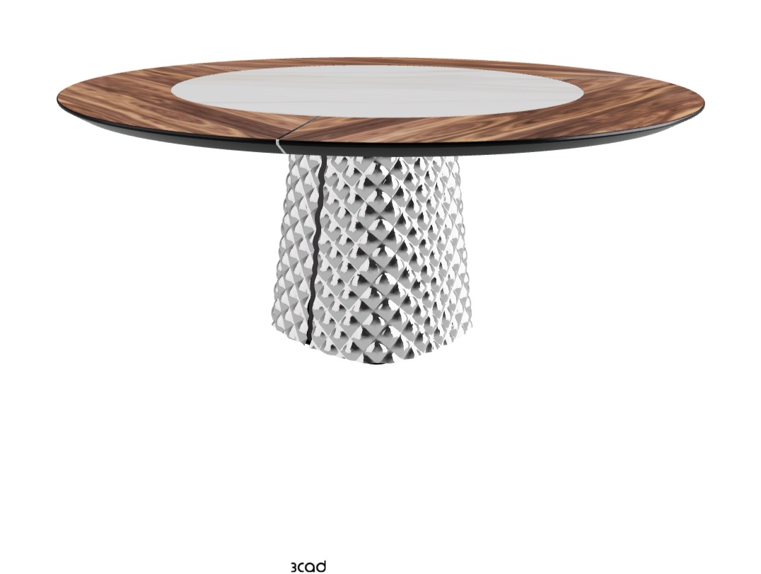 T Diameter 180 x Height 74.5 cm With Swivel_Walnut Canaletto_Mirrored Quilted Fumé Curved Glass_Matt Golden Calacatta