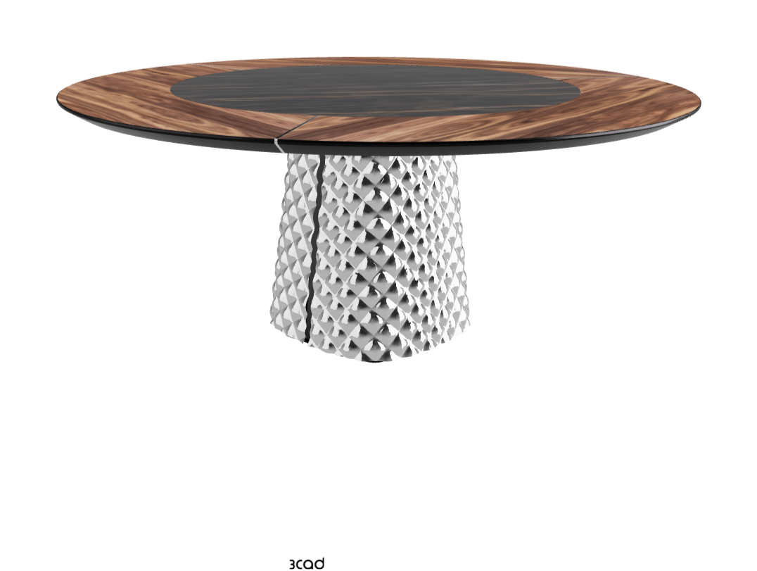 T Diameter 180 x Height 74.5 cm With Swivel_Walnut Canaletto_Mirrored Quilted Fumé Curved Glass_Glossy Portoro