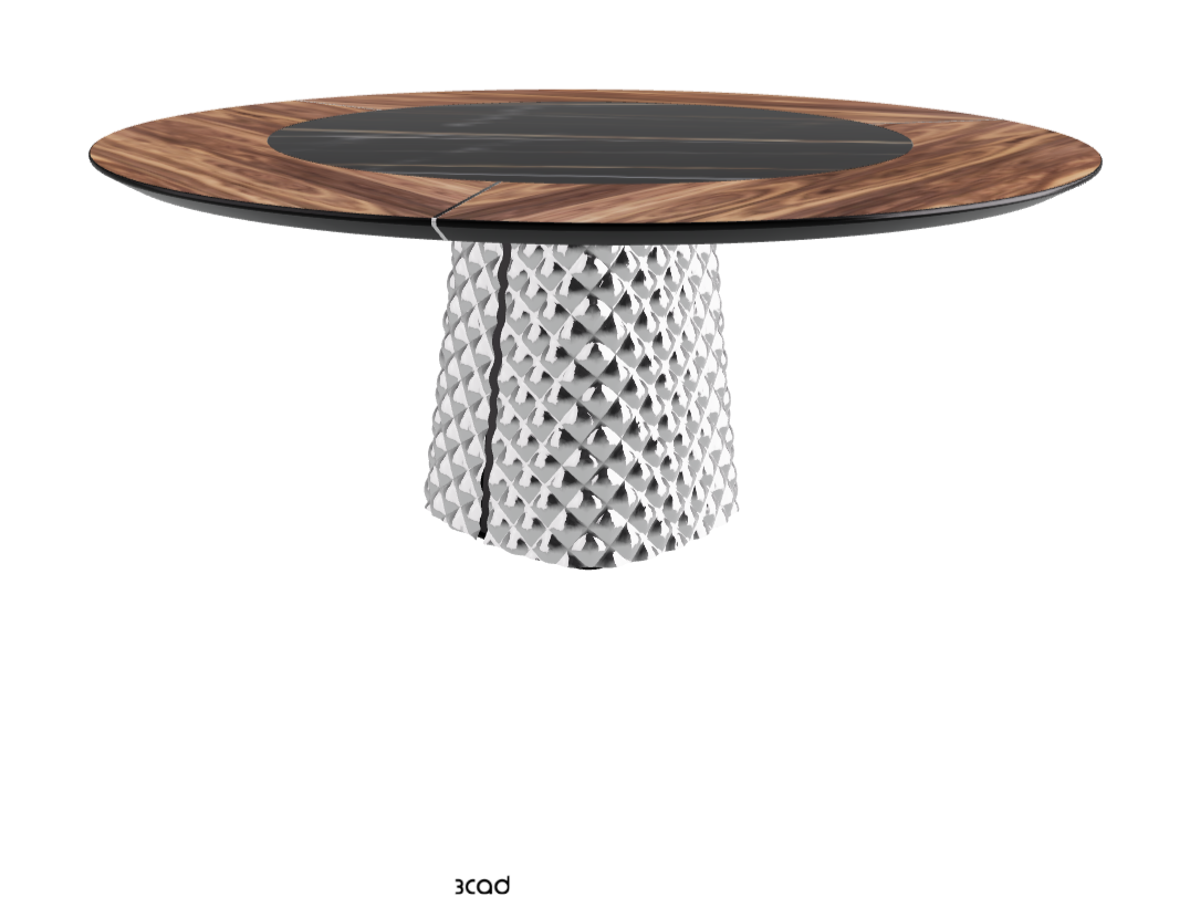 T Diameter 180 x Height 74.5 cm With Swivel_Walnut Canaletto_Mirrored Quilted Fumé Curved Glass_Glossy Sahara Noir