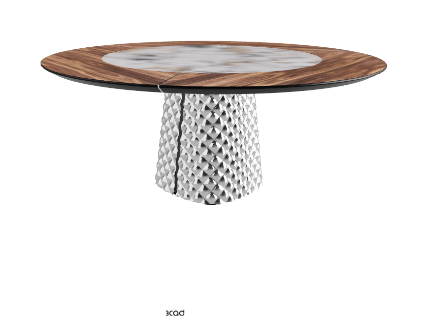 T Diameter 180 x Height 74.5 cm With Swivel_Walnut Canaletto_Mirrored Quilted Fumé Curved Glass_Makalu