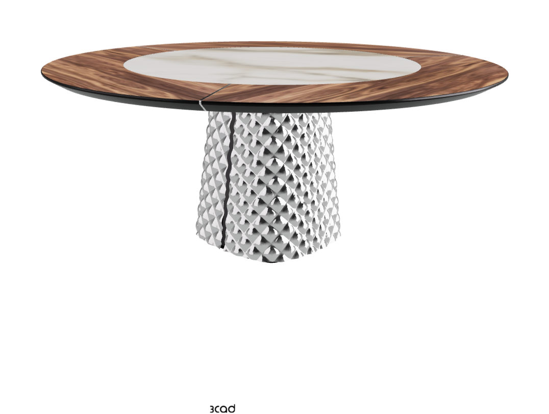T Diameter 180 x Height 74.5 cm With Swivel_Walnut Canaletto_Mirrored Quilted Fumé Curved Glass_Matt Borghini Calacatta