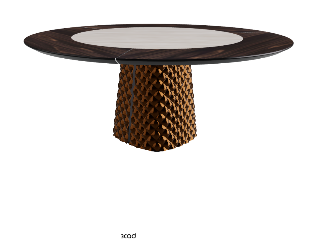 T Diameter 180 x Height 74.5 cm With Swivel_Burned Oak_Mirrored Quilted Bronze Curved Glass_Colosseo