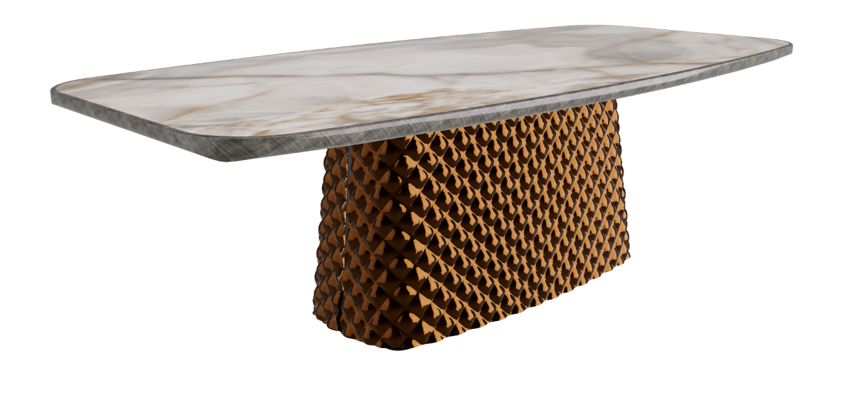 240x120x75h Barrel Shaped_Alabastro_Mirrored Quilted Bronze Curved Glass_Brushed Grey