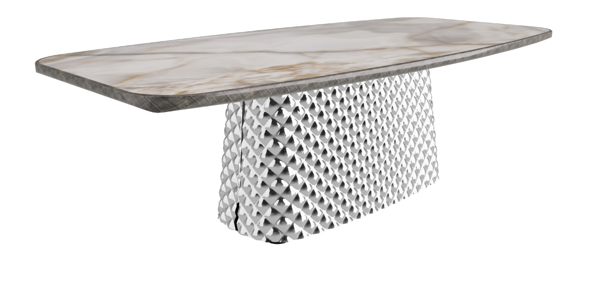 240x120x75h Barrel Shaped_Alabastro_Mirrored Quilted Fumé Curved Glass_Brushed Grey