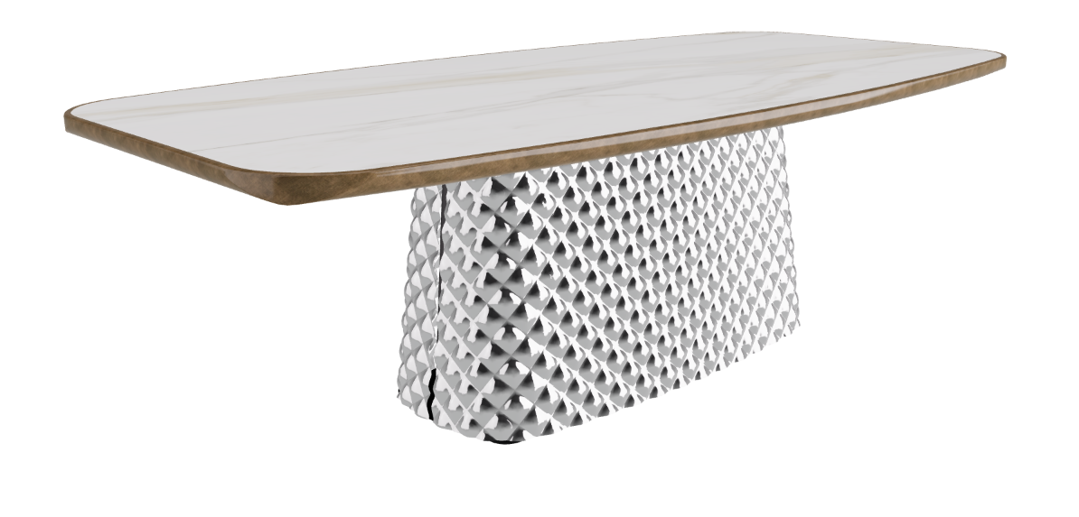 240x120x75h Barrel Shaped_Matt Golden Calacatta_Mirrored Quilted Fumé Curved Glass_Brushed Bronze