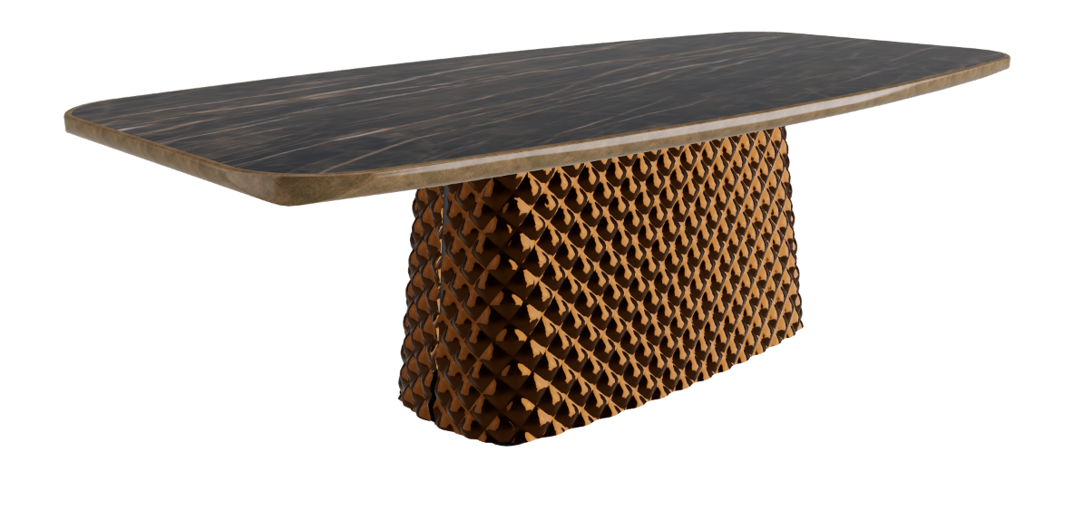 240x120x75h Barrel Shaped_Glossy Portoro_Mirrored Quilted Bronze Curved Glass_Brushed Bronze