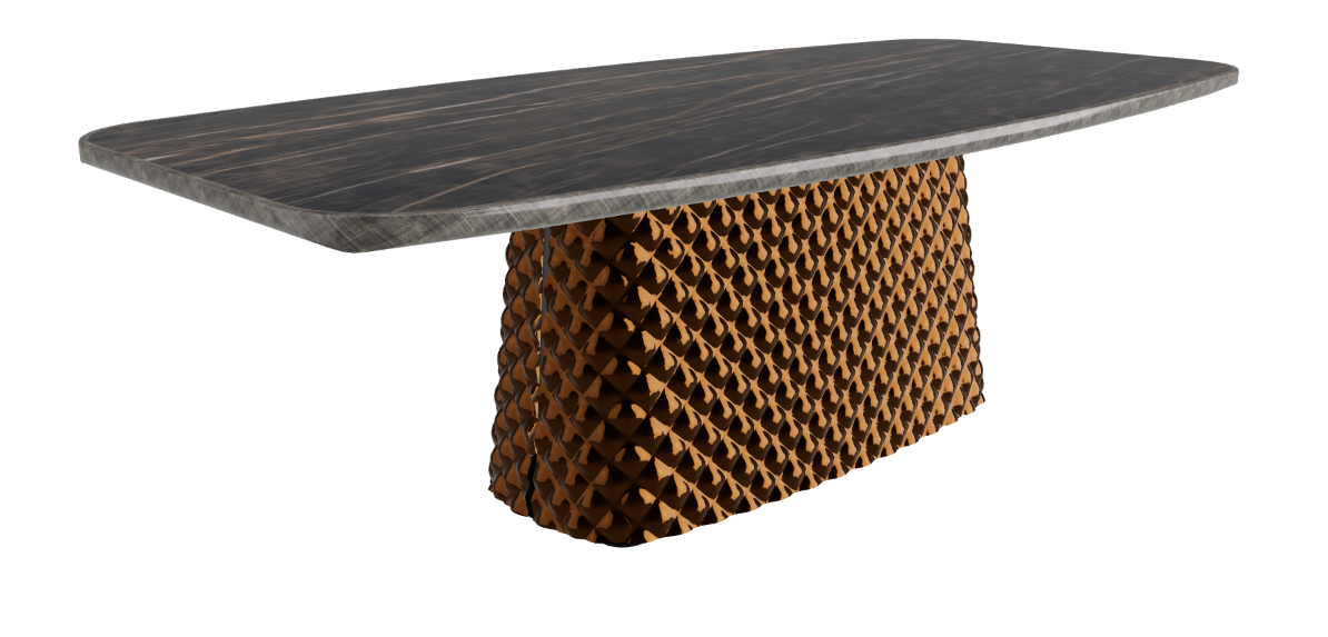 240x120x75h Barrel Shaped_Glossy Portoro_Mirrored Quilted Bronze Curved Glass_Brushed Grey