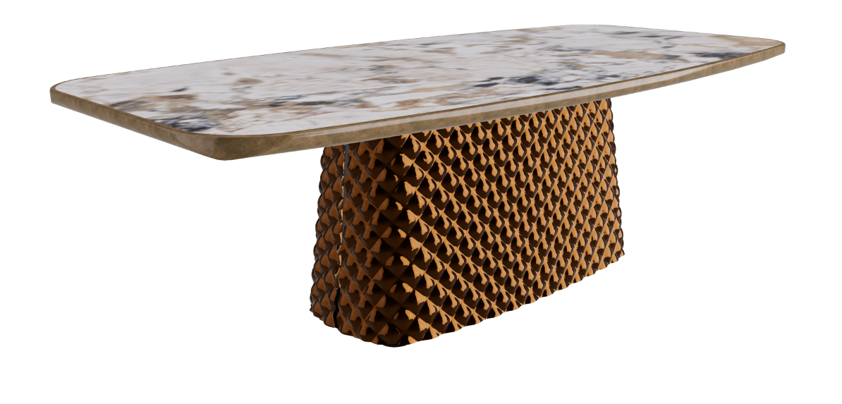 240x120x75h Barrel Shaped_Makalu_Mirrored Quilted Bronze Curved Glass_Brushed Bronze