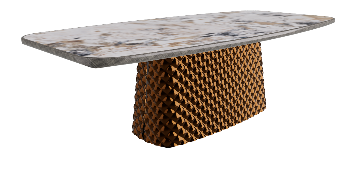 240x120x75h Barrel Shaped_Makalu_Mirrored Quilted Bronze Curved Glass_Brushed Grey