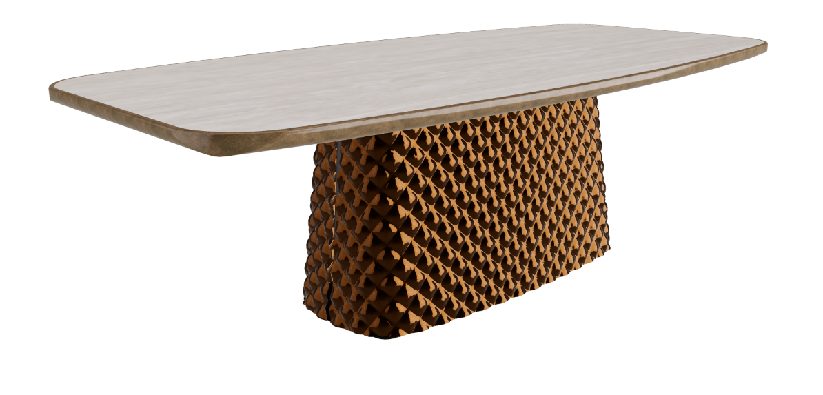 240x120x75h Barrel Shaped_Colosseo_Mirrored Quilted Bronze Curved Glass_Brushed Bronze