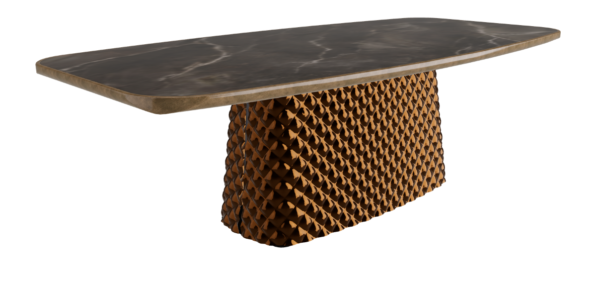 240x120x75h Barrel Shaped_Andromeda_Mirrored Quilted Bronze Curved Glass_Brushed Bronze