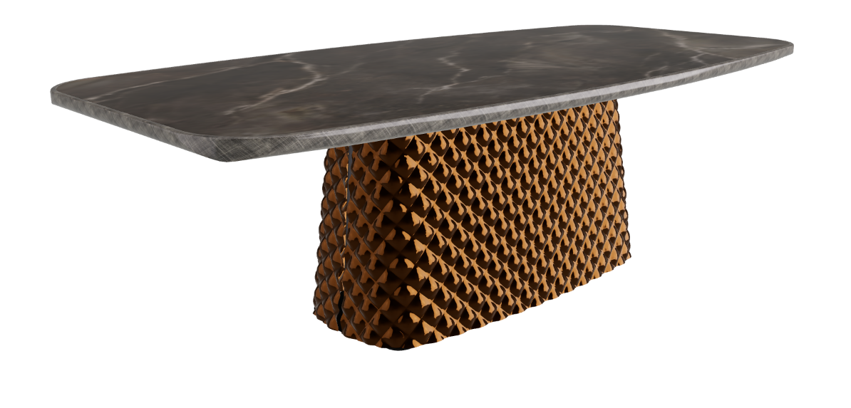 240x120x75h Barrel Shaped_Andromeda_Mirrored Quilted Bronze Curved Glass_Brushed Grey