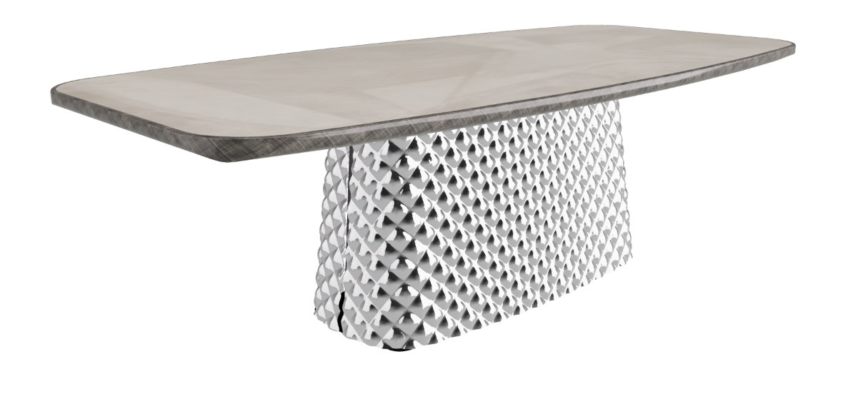 240x120x75h Barrel Shaped_Luxor_Mirrored Quilted Fumé Curved Glass_Brushed Grey